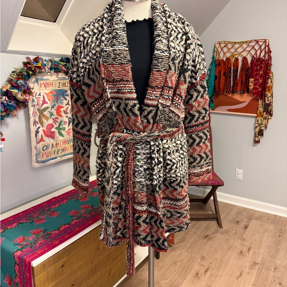 Free People Red and Black Patterned Cardigan XS - Picture 6 of 8